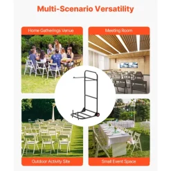 VEVOR Folding Chair Rack, 100 LBS Capacity, Heavy-duty Chair Cart for Hanging 10 Chairs, Multi-Function Metal Chair Storage Dolly with Rubber Wheels, Push-Style Chair Holder, Matte Black