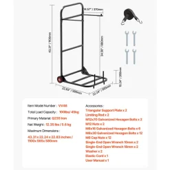 VEVOR Folding Chair Rack, 100 LBS Capacity, Heavy-duty Chair Cart for Hanging 10 Chairs, Multi-Function Metal Chair Storage Dolly with Rubber Wheels, Push-Style Chair Holder, Matte Black