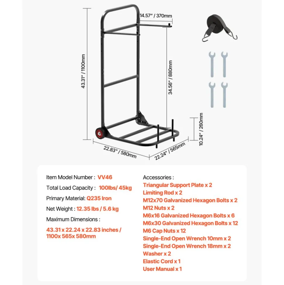 VEVOR Folding Chair Rack, 100 LBS Capacity, Heavy-duty Chair Cart for Hanging 10 Chairs, Multi-Function Metal Chair Storage Dolly with Rubber Wheels, Push-Style Chair Holder, Matte Black