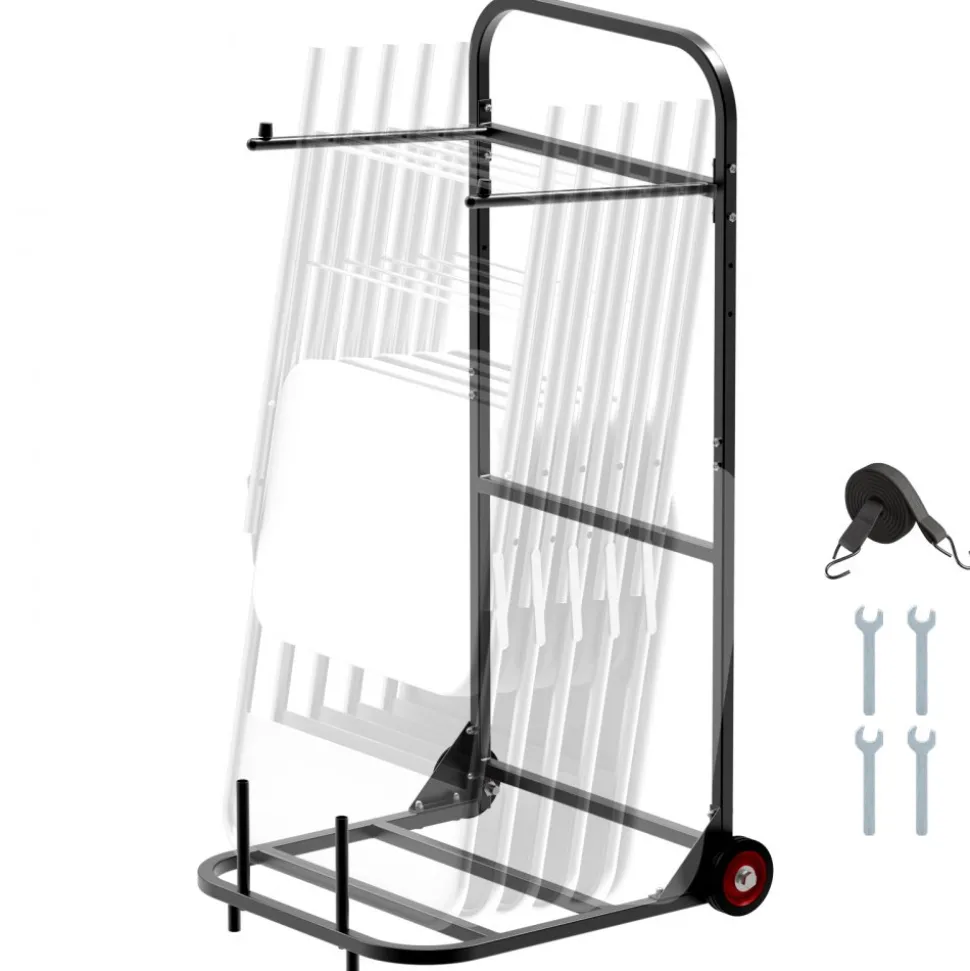 VEVOR Folding Chair Rack, 100 LBS Capacity, Heavy-duty Chair Cart for Hanging 10 Chairs, Multi-Function Metal Chair Storage Dolly with Rubber Wheels, Push-Style Chair Holder, Matte Black