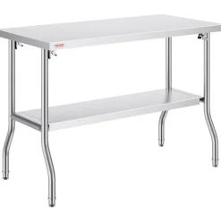 VEVOR Folding Commercial Prep Table, 48 x 24 Inch Commercial Worktable Workstation with Undershelf, Heavy-duty Stainless Steel Folding Table with 300 lbs Load, for Home Kitchen Restaurant Garage