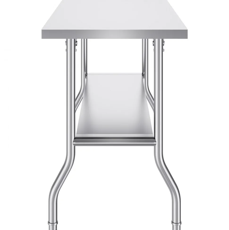 VEVOR Folding Commercial Prep Table, 48 x 24 Inch Commercial Worktable Workstation with Undershelf, Heavy-duty Stainless Steel Folding Table with 300 lbs Load, for Home Kitchen Restaurant Garage