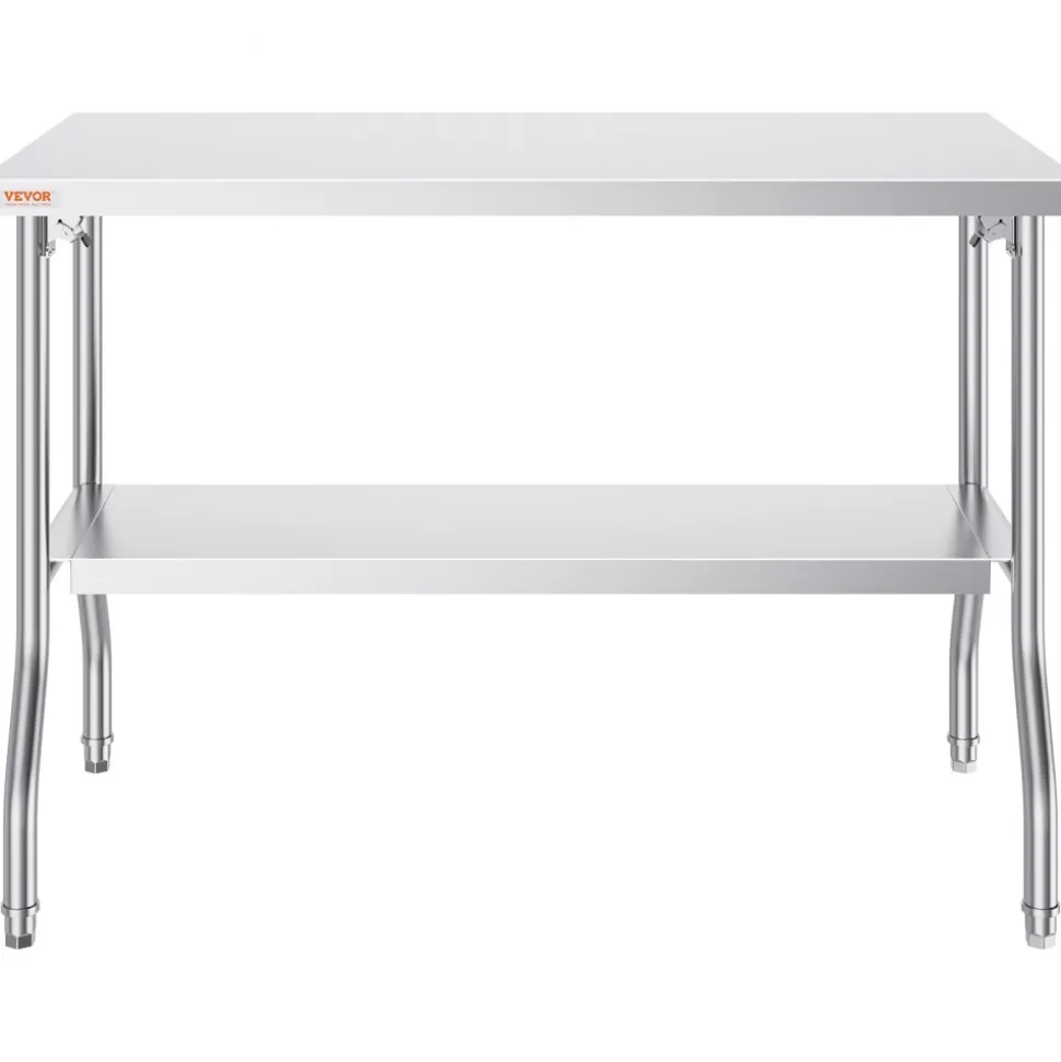 VEVOR Folding Commercial Prep Table, 48 x 24 Inch Commercial Worktable Workstation with Undershelf, Heavy-duty Stainless Steel Folding Table with 300 lbs Load, for Home Kitchen Restaurant Garage