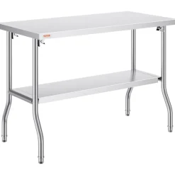 VEVOR Folding Commercial Prep Table, 48 x 24 Inch Commercial Worktable Workstation with Undershelf, Heavy-duty Stainless Steel Folding Table with 300 lbs Load, for Home Kitchen Restaurant Garage