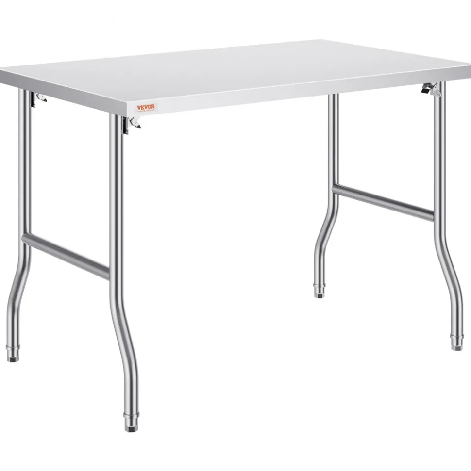 VEVOR Folding Commercial Prep Table, 48 x 30 Inch Commercial Worktable Workstation, Heavy-duty Stainless Steel Folding Table with 300 lbs Load, Kitchen Work Table, for Home Kitchen Restaurant Garage