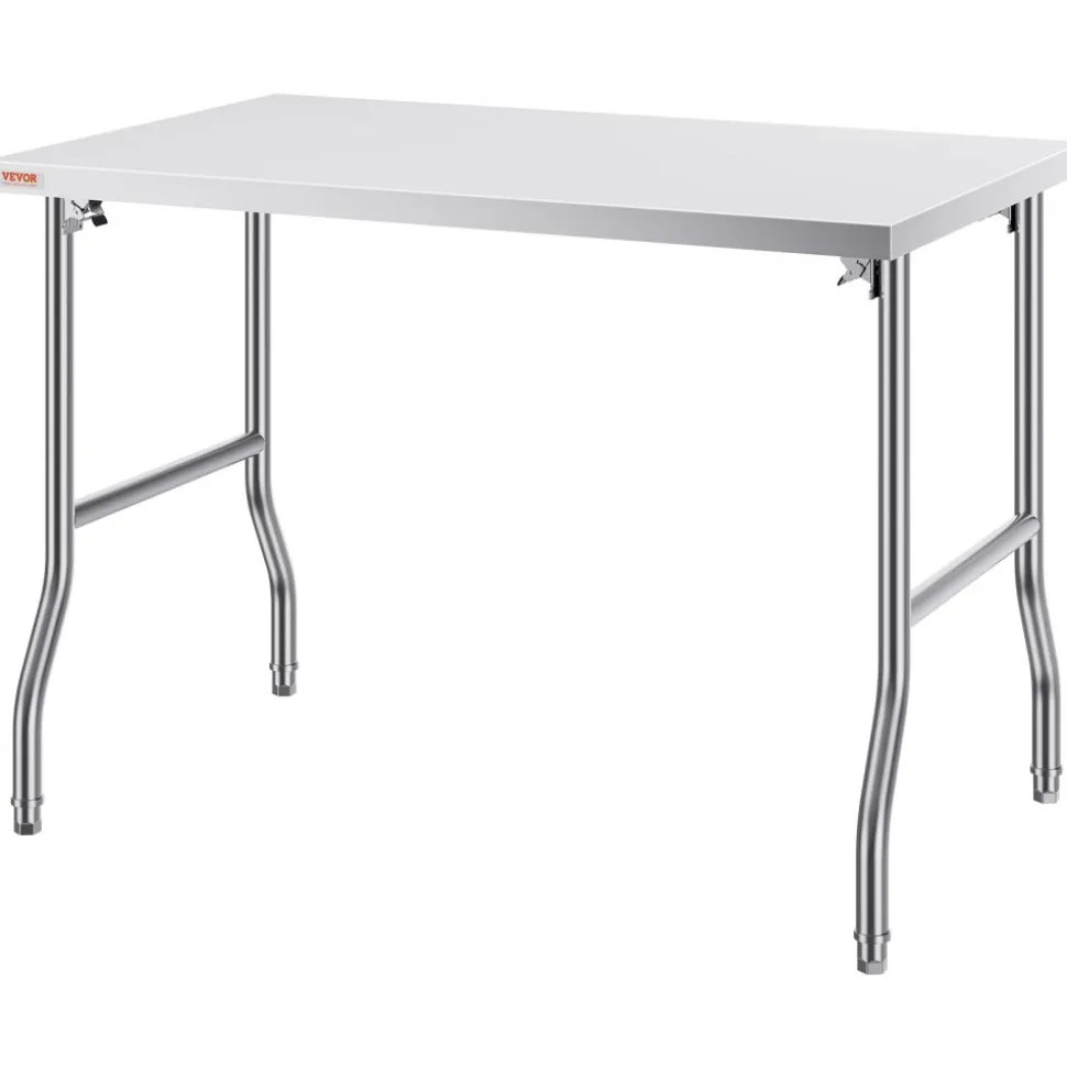 VEVOR Folding Commercial Prep Table, 48 x 30 Inch Commercial Worktable Workstation, Heavy-duty Stainless Steel Folding Table with 300 lbs Load, Kitchen Work Table, for Home Kitchen Restaurant Garage
