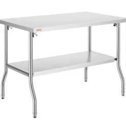VEVOR Folding Commercial Prep Table, 48 x 30 Inch Commercial Worktable Workstation with Undershelf, Heavy-duty Stainless Steel Folding Table with 300 lbs Load, for Home Kitchen Restaurant Garage