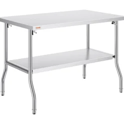 VEVOR Folding Commercial Prep Table, 48 x 30 Inch Commercial Worktable Workstation with Undershelf, Heavy-duty Stainless Steel Folding Table with 300 lbs Load, for Home Kitchen Restaurant Garage