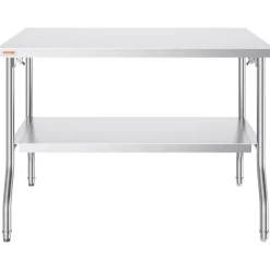 VEVOR Folding Commercial Prep Table, 48 x 30 Inch Commercial Worktable Workstation with Undershelf, Heavy-duty Stainless Steel Folding Table with 300 lbs Load, for Home Kitchen Restaurant Garage