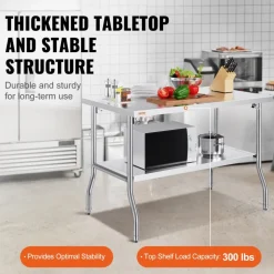 VEVOR Folding Commercial Prep Table, 48 x 30 Inch Commercial Worktable Workstation with Undershelf, Heavy-duty Stainless Steel Folding Table with 300 lbs Load, for Home Kitchen Restaurant Garage