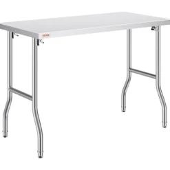 VEVOR Folding Commercial Prep Table, 48 x 24 Inch Commercial Worktable Workstation, Heavy-duty Stainless Steel Folding Table with 300 lbs Load, Kitchen Work Table, for Home Kitchen Restaurant Garage
