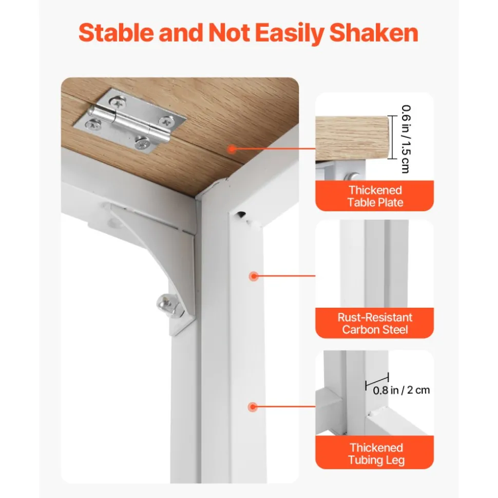 VEVOR Folding Desk, 31.5" Foldable Table for Small Spaces with Storage Hooks, Space Saving Computer Table, Writing Workstation for Home Office, Easy Assembly, Oak