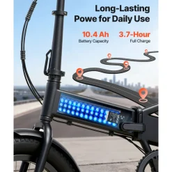 VEVOR Folding Ebike Battery, 48V 10.4Ah Electric Bike Lithium Battery Pack with BMS, 3A Charger, Lock for 1000W E-Bike Motor, Detachable Electric Bicycle Replacement Kit with Handle & Discharge Socket