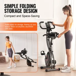 VEVOR Folding Exercise Bike, Foldable Fitness Stationary Bike, Adjustable Magnetic Resistance Stationary Bike, Upright Indoor Cycling Bike for Home Gym Workout, Comfortable Seat Cushion, LCD Monitor