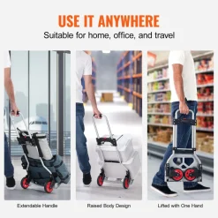 VEVOR Folding Hand Truck and Dolly, 176 lbs Capacity, Aluminum Foldable Cart, Heavy-Duty Luggage Trolley Cart with Telescoping Handle and PP+TPR Wheels for Home, Office, Shopping, Travel