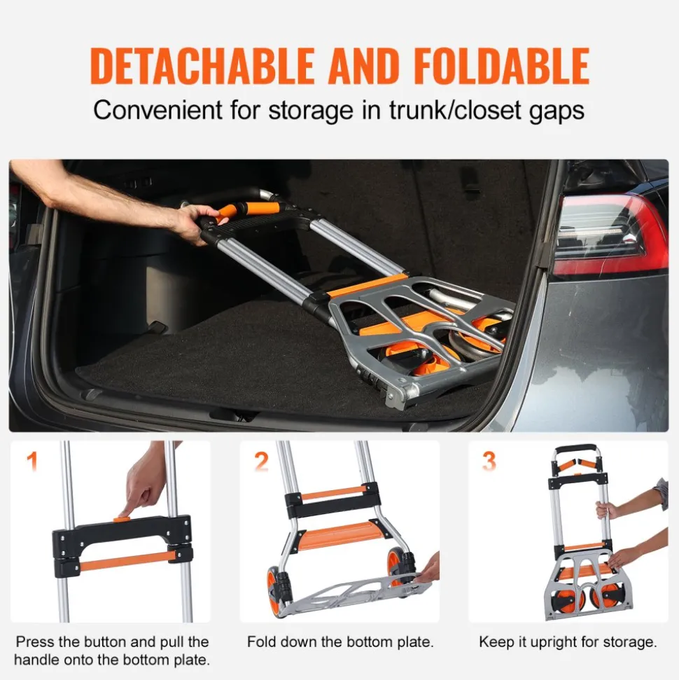 VEVOR Folding Hand Truck, 309 lbs Load Capacity, Aluminum Portable Cart, Convertible Hand Truck and Dolly with Telescoping Handle and PP+TPR Wheels, Ultra Lightweight Super Strong for Moving Warehouse