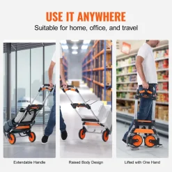 VEVOR Folding Hand Truck, 309 lbs Load Capacity, Aluminum Portable Cart, Convertible Hand Truck and Dolly with Telescoping Handle and PP+TPR Wheels, Ultra Lightweight Super Strong for Moving Warehouse