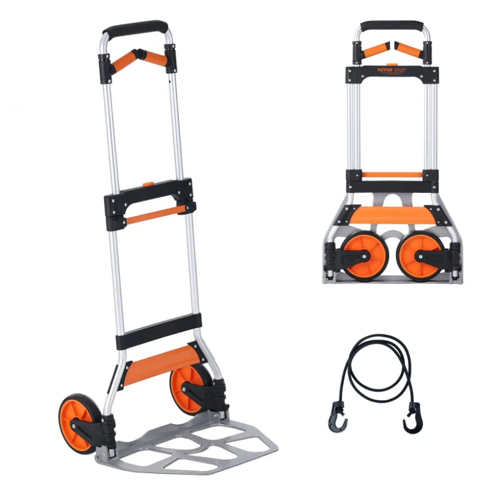 VEVOR Folding Hand Truck, 309 lbs Load Capacity, Aluminum Portable Cart, Convertible Hand Truck and Dolly with Telescoping Handle and PP+TPR Wheels, Ultra Lightweight Super Strong for Moving Warehouse