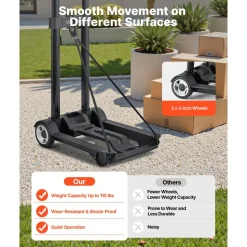 VEVOR Folding Hand Truck, 110 lbs Load Capacity, Collapsible Luggage Cart with 2 Wheels & 1 Elastic Rope, Utility Dolly Platform Cart for Airport Travel Furniture Luggage Office Moving, Black