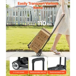 VEVOR Folding Hand Truck, 110 lbs Load Capacity, Collapsible Luggage Cart with 2 Wheels & 1 Elastic Rope, Utility Dolly Platform Cart for Airport Travel Furniture Luggage Office Moving, Black