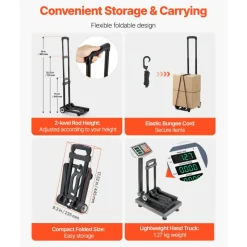 VEVOR Folding Hand Truck, 110 lbs Load Capacity, Collapsible Luggage Cart with 2 Wheels & 1 Elastic Rope, Utility Dolly Platform Cart for Airport Travel Furniture Luggage Office Moving, Black