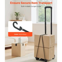 VEVOR Folding Hand Truck, 110 lbs Load Capacity, Collapsible Luggage Cart with 2 Wheels & 1 Elastic Rope, Utility Dolly Platform Cart for Airport Travel Furniture Luggage Office Moving, Black