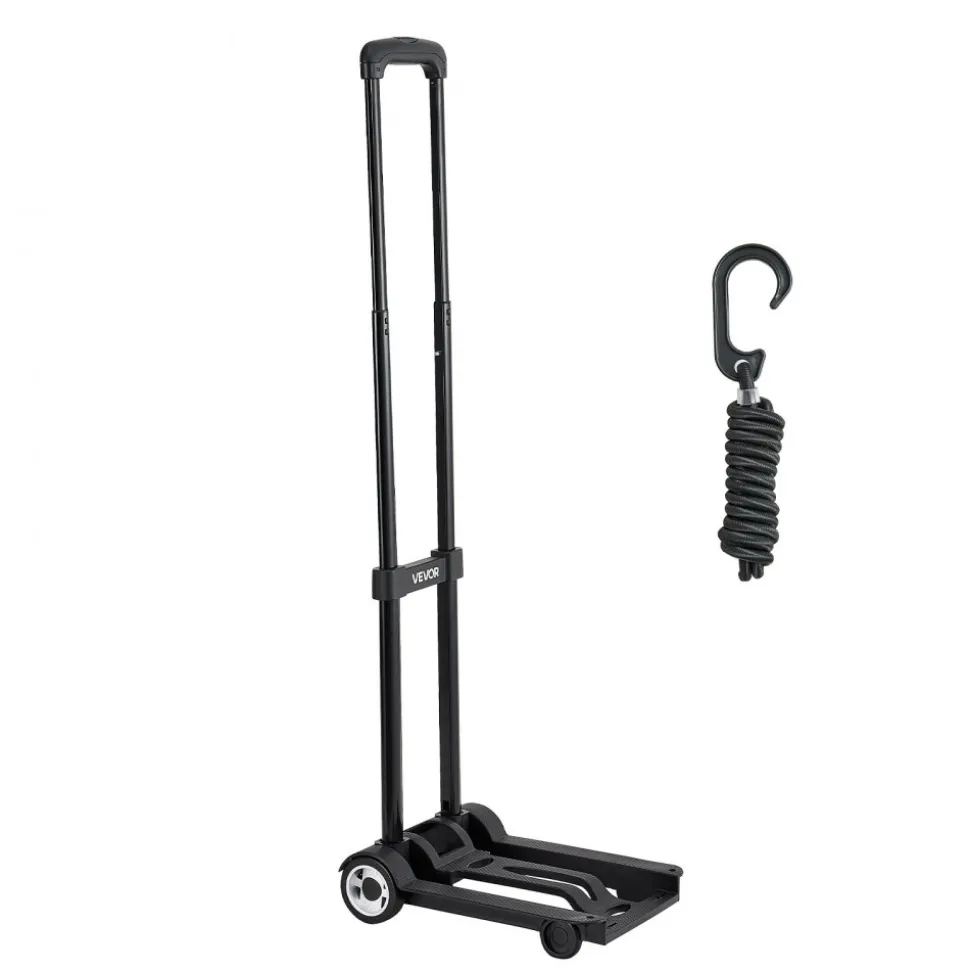 VEVOR Folding Hand Truck, 110 lbs Load Capacity, Collapsible Luggage Cart with 2 Wheels & 1 Elastic Rope, Utility Dolly Platform Cart for Airport Travel Furniture Luggage Office Moving, Black