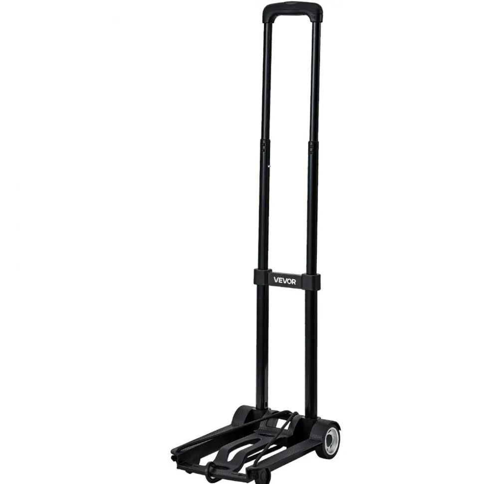 VEVOR Folding Hand Truck, 110 lbs Load Capacity, Collapsible Luggage Cart with 2 Wheels & 1 Elastic Rope, Utility Dolly Platform Cart for Airport Travel Furniture Luggage Office Moving, Black