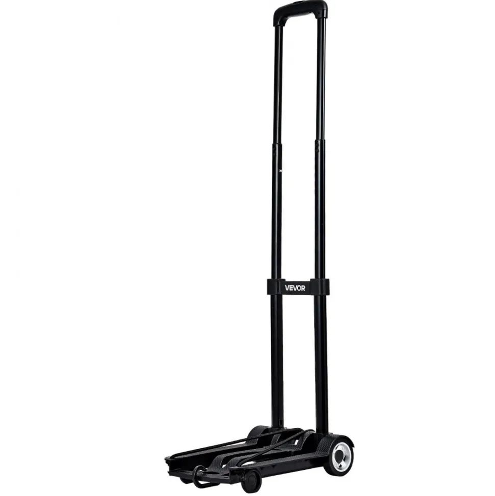 VEVOR Folding Hand Truck, 110 lbs Load Capacity, Collapsible Luggage Cart with 2 Wheels & 1 Elastic Rope, Utility Dolly Platform Cart for Airport Travel Furniture Luggage Office Moving, Black