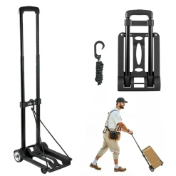 VEVOR Folding Hand Truck, 110 lbs Load Capacity, Collapsible Luggage Cart with 2 Wheels & 1 Elastic Rope, Utility Dolly Platform Cart for Airport Travel Furniture Luggage Office Moving, Black