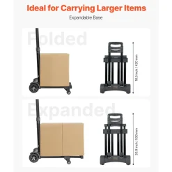 VEVOR Folding Hand Truck, 290 lbs Load Capacity, Collapsible Luggage Cart with 4 Wheels, 2 Elastic Ropes & Expandable Base, Utility Dolly Platform Cart for Airport Travel Luggage Office Moving, Black