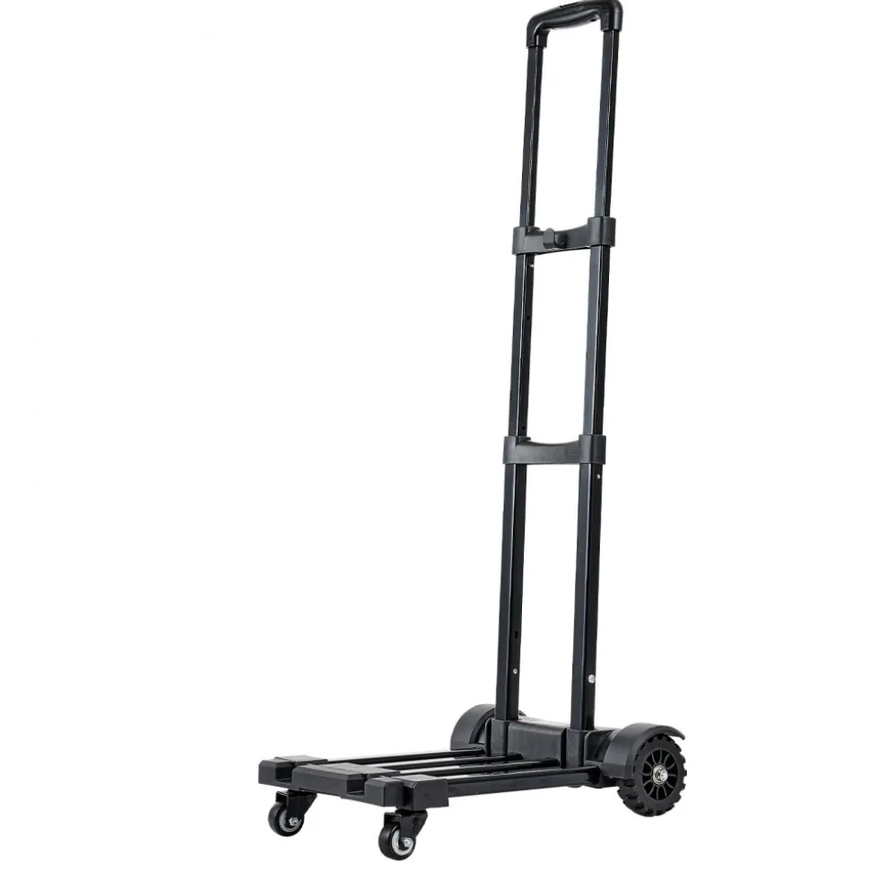 VEVOR Folding Hand Truck, 290 lbs Load Capacity, Collapsible Luggage Cart with 4 Wheels, 2 Elastic Ropes & Expandable Base, Utility Dolly Platform Cart for Airport Travel Luggage Office Moving, Black