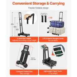 VEVOR Folding Hand Truck, 290 lbs Load Capacity, Collapsible Luggage Cart with 4 Wheels, 2 Elastic Ropes & Expandable Base, Utility Dolly Platform Cart for Airport Travel Luggage Office Moving, Black