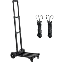 VEVOR Folding Hand Truck, 290 lbs Load Capacity, Collapsible Luggage Cart with 4 Wheels, 2 Elastic Ropes & Expandable Base, Utility Dolly Platform Cart for Airport Travel Luggage Office Moving, Black