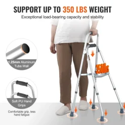 VEVOR Folding Hemi Walker, One Arm Folding Walker for Seniors with 6-Level Adjustable Height, Lightweight Aluminum | Side One-Hand Style Mobility Aid for Elderly Handicapped Disabled, Up to 350LBS