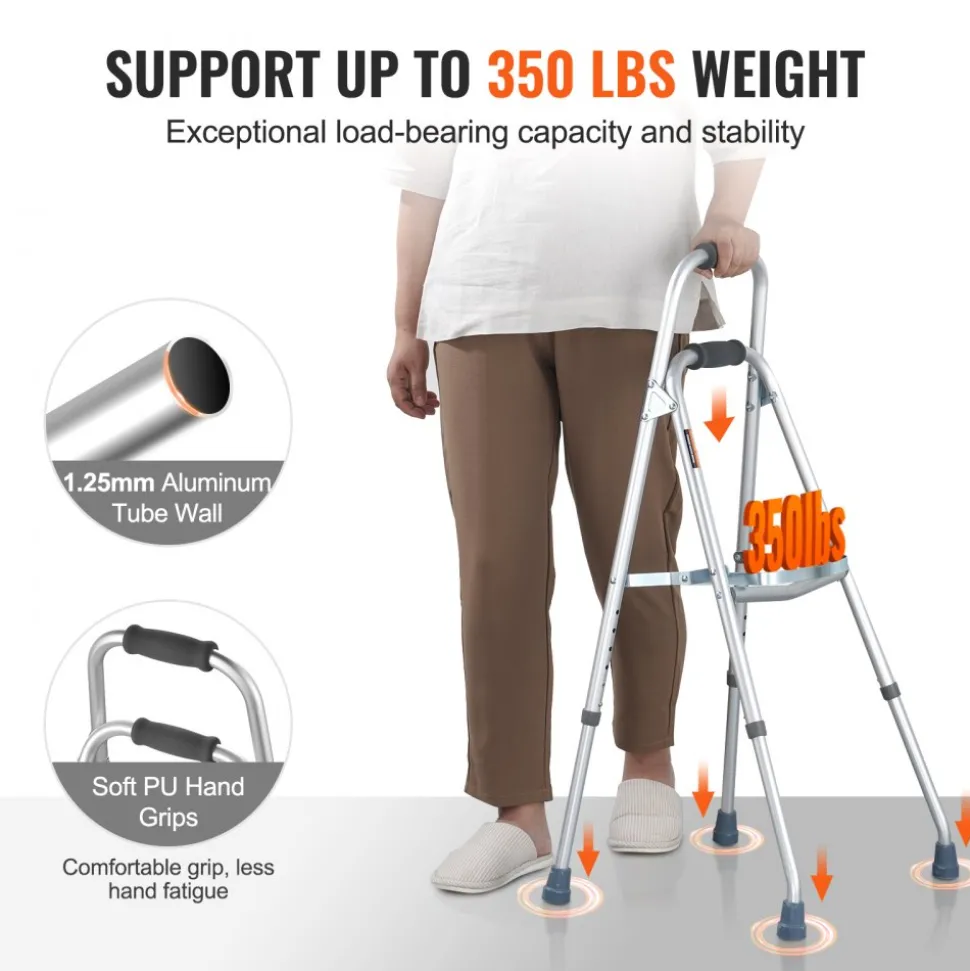 VEVOR Folding Hemi Walker, One Arm Folding Walker for Seniors with 6-Level Adjustable Height, Lightweight Aluminum | Side One-Hand Style Mobility Aid for Elderly Handicapped Disabled, Up to 350LBS