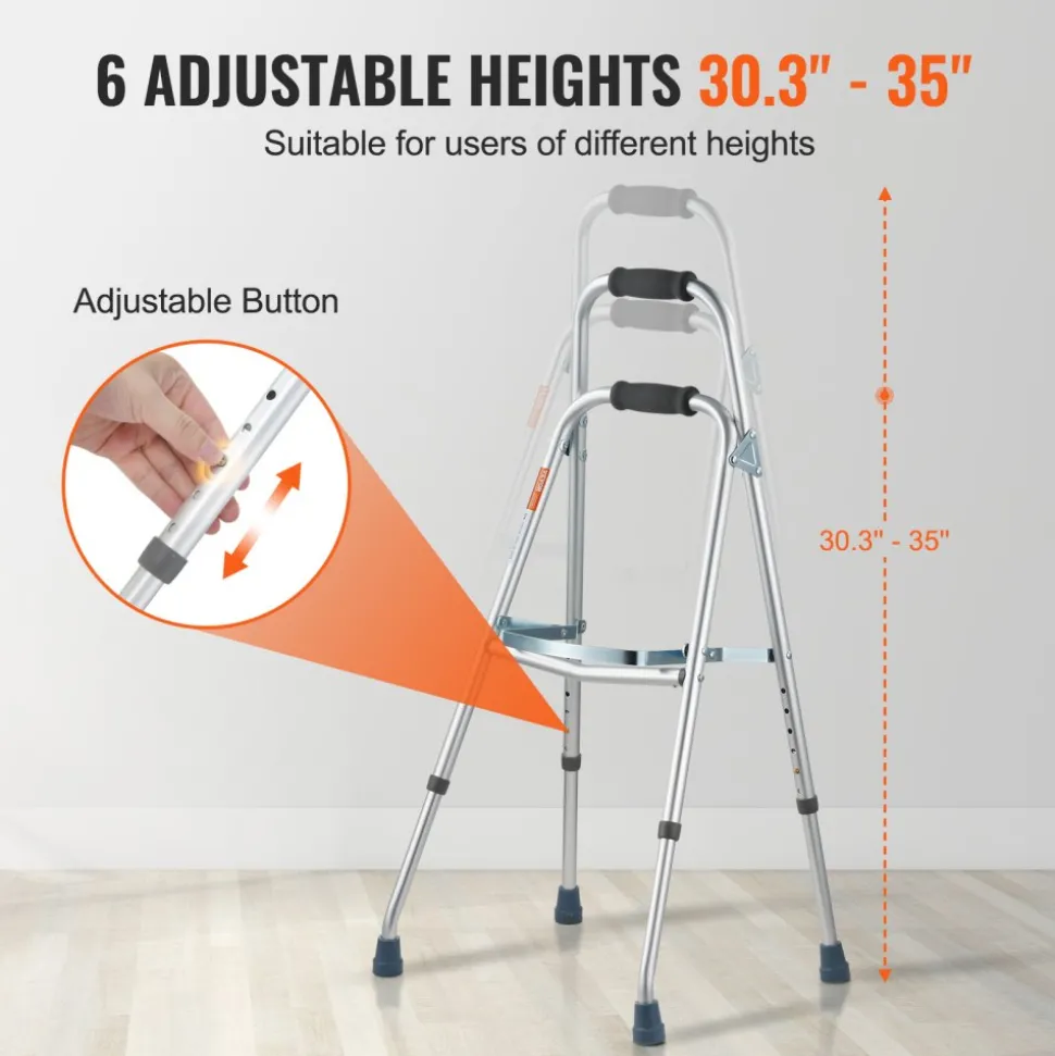 VEVOR Folding Hemi Walker, One Arm Folding Walker for Seniors with 6-Level Adjustable Height, Lightweight Aluminum | Side One-Hand Style Mobility Aid for Elderly Handicapped Disabled, Up to 350LBS