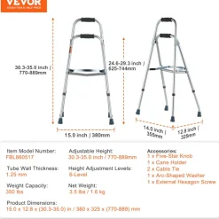 VEVOR Folding Hemi Walker, One Arm Folding Walker for Seniors with 6-Level Adjustable Height, Lightweight Aluminum | Side One-Hand Style Mobility Aid for Elderly Handicapped Disabled, Up to 350LBS