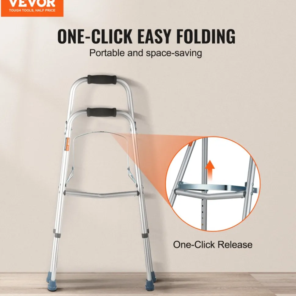 VEVOR Folding Hemi Walker, One Arm Folding Walker for Seniors with 6-Level Adjustable Height, Lightweight Aluminum | Side One-Hand Style Mobility Aid for Elderly Handicapped Disabled, Up to 350LBS