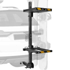 VEVOR Folding Hitch Mounted Ski & Snowboard Rack, Fits 2-Inch Receiver, Carries up to 6 Pairs of Skis or 4 Snowboards, Adjustable Hitch-Mounted Rack for Car with Key Lock, Security Strap, Tilt Access