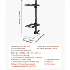 VEVOR Folding Hitch Mounted Ski & Snowboard Rack, Fits 2-Inch Receiver, Carries up to 6 Pairs of Skis or 4 Snowboards, Adjustable Hitch-Mounted Rack for Car with Key Lock, Security Strap, Tilt Access