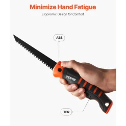 VEVOR Folding Jab Saw, 5 in Foldable Jab Saw with Soft Grip Handle, Folding Drywall Saw with Triple Ground Teeth and Sharp Tip, for Drywall, Wood, PVC Pipes, Cement Board, Thin Sheets, Wall Panels