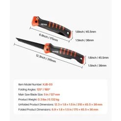 VEVOR Folding Jab Saw, 5 in Foldable Jab Saw with Soft Grip Handle, Folding Drywall Saw with Triple Ground Teeth and Sharp Tip, for Drywall, Wood, PVC Pipes, Cement Board, Thin Sheets, Wall Panels