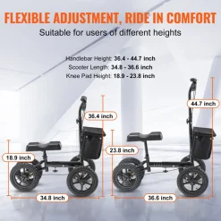 VEVOR Folding Knee Scooter, Aluminum Steerable Knee Walker with Height-Adjustable Handlebar & Knee Pad, 12