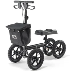 VEVOR Folding Knee Scooter, Aluminum Steerable Knee Walker with Height-Adjustable Handlebar & Knee Pad, 12