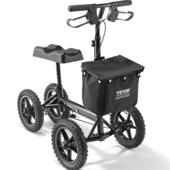 VEVOR Folding Knee Scooter, Aluminum Steerable Knee Walker with Height-Adjustable Handlebar & Knee Pad, 12