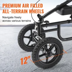 VEVOR Folding Knee Scooter, Carbon Steel Steerable Knee Walker with Height-Adjustable Handlebar & Knee Pad, 12" All-Terrain Wheel, Dual Brakes, Leg Recovery Scooter for Injured Ankle Foot Knee, 350LBS