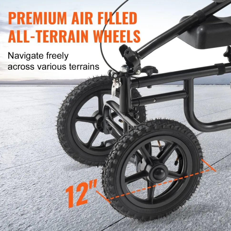VEVOR Folding Knee Scooter, Carbon Steel Steerable Knee Walker with Height-Adjustable Handlebar & Knee Pad, 12" All-Terrain Wheel, Dual Brakes, Leg Recovery Scooter for Injured Ankle Foot Knee, 350LBS