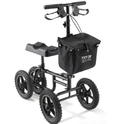VEVOR Folding Knee Scooter, Carbon Steel Steerable Knee Walker with Height-Adjustable Handlebar & Knee Pad, 12