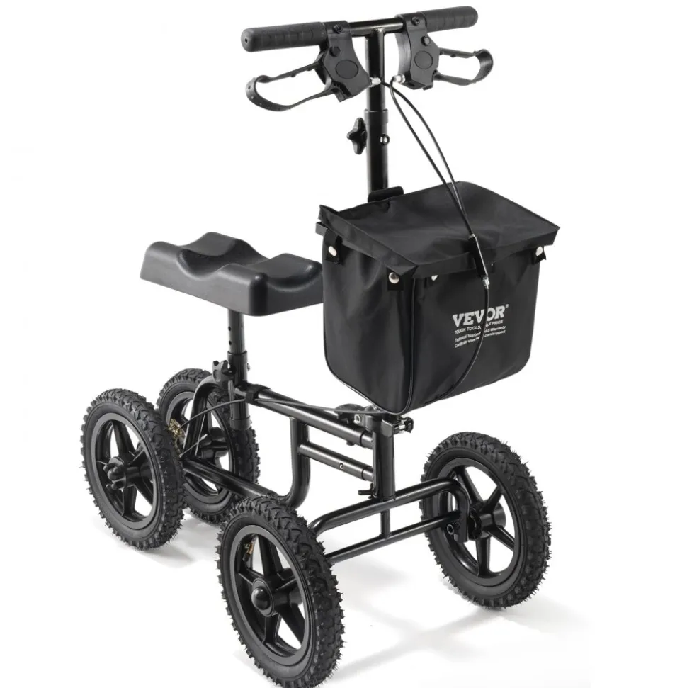 VEVOR Folding Knee Scooter, Carbon Steel Steerable Knee Walker with Height-Adjustable Handlebar & Knee Pad, 12" All-Terrain Wheel, Dual Brakes, Leg Recovery Scooter for Injured Ankle Foot Knee, 350LBS